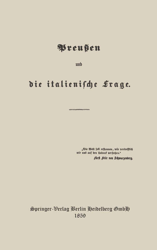 Book cover of Preußen und die italienische Frage (1859)