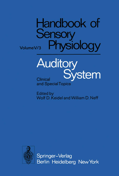Book cover of Auditory System: Clinical and Special Topics (1976) (Handbook of Sensory Physiology: 5 / 3)