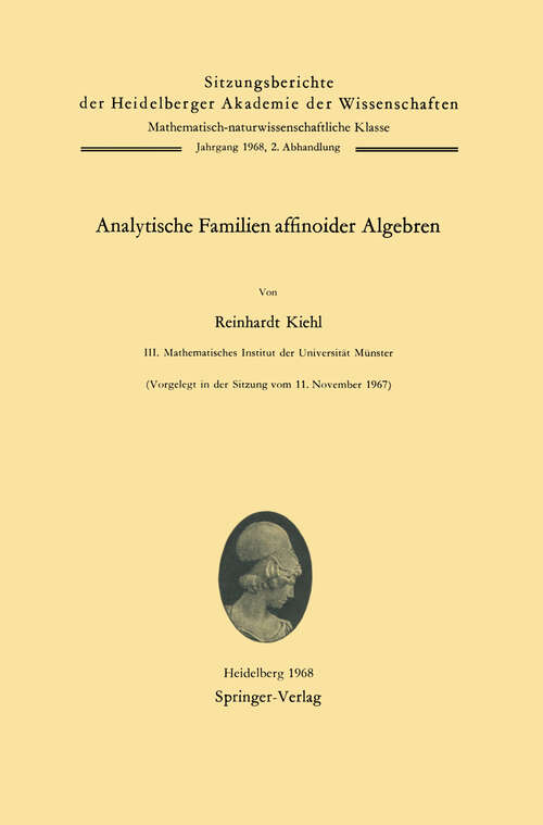 Book cover of Analytische Familien affinoider Algebren (1968) (Sitzungsberichte der Heidelberger Akademie der Wissenschaften: 1968 / 2)