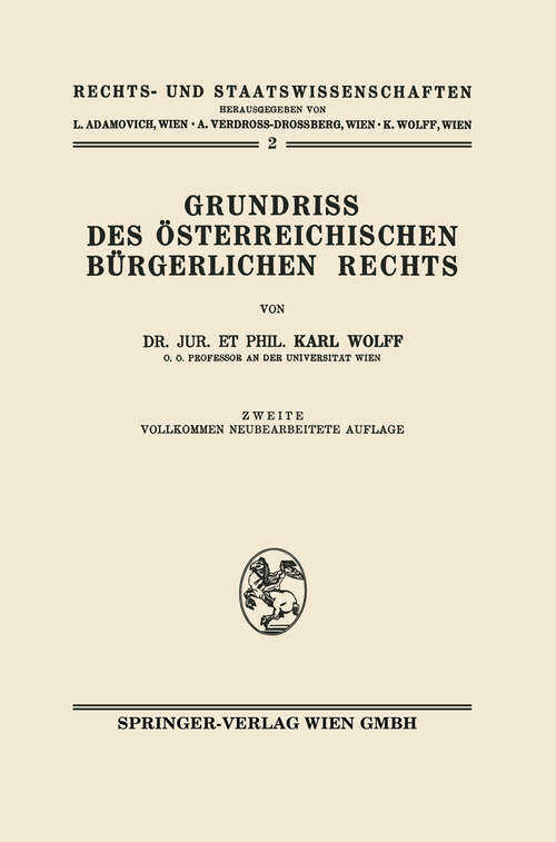 Book cover of Grundriss des österreichischen bürgerlichen Rechts (2. Aufl. 1946) (Rechts- und Staatswissenschaften #2)