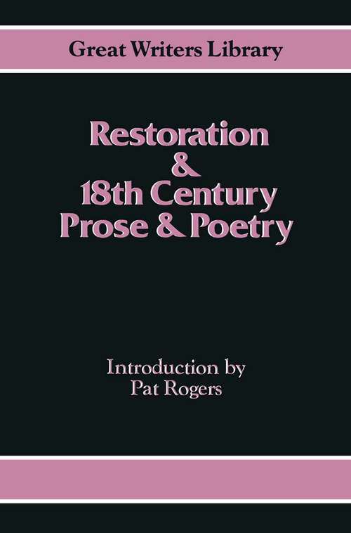 Book cover of Restoration and Eighteenth Century Prose and Poetry (1st ed. 1983)