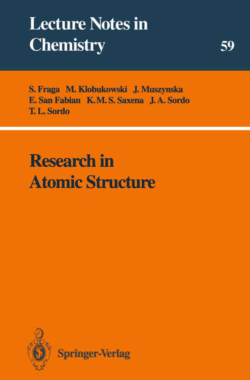 Book cover of Research in Atomic Structure (1993) (Lecture Notes in Chemistry #59)