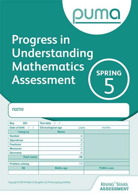Book cover of PUMA Test 5, Spring PK10 :Progress in Understanding Mathematics Assessment (PDF)