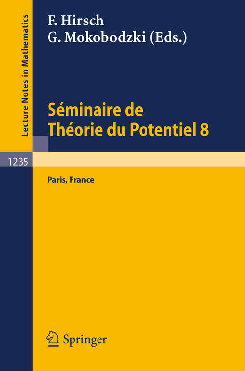 Book cover of Seéminaire de Théorie du Potentiel, Paris, No. 8 (1987) (Lecture Notes in Mathematics #1235)