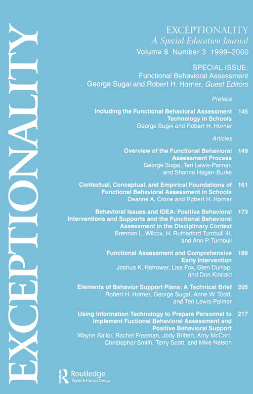 Book cover of Functional Behavioral Assessment: A Special Issue of exceptionality