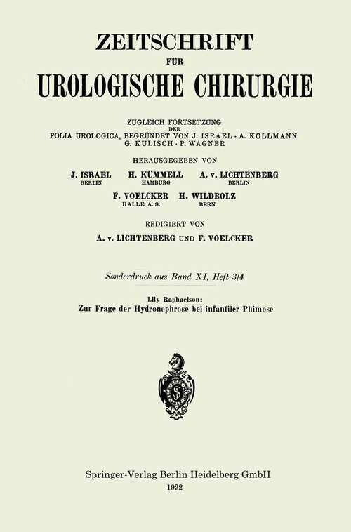 Book cover of Zur Frage der Hydronephrose bei infantiler Phimose (1922)