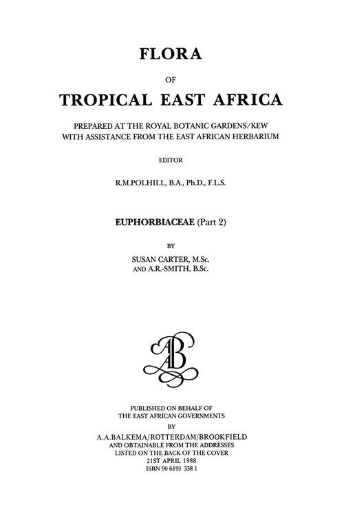Book cover of Flora of Tropical East Africa - Euphorbiac v2 (1988)