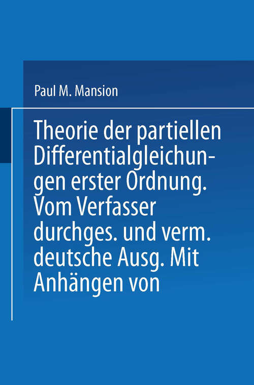 Book cover of Theorie der Partiellen Differentialgleichungen erster Ordnung (1892)