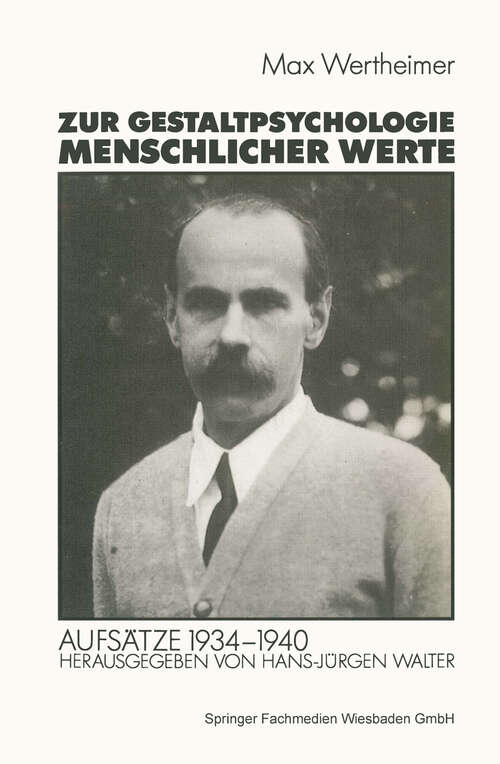 Book cover of Zur Gestaltpsychologie menschlicher Werte (1991)