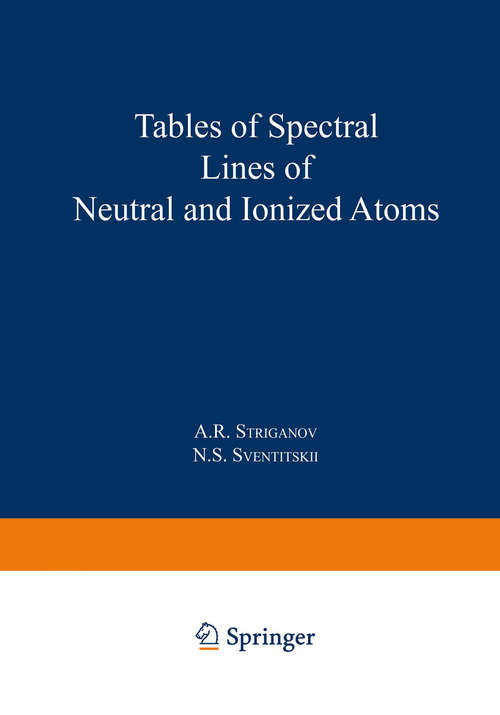 Book cover of Tables of Spectral Lines of Neutral and Ionized Atoms (1968)
