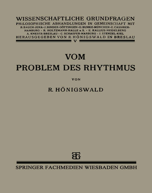 Book cover of Vom Problem des Rhythmus: Eine Analytische Betrachtung über den Begriff der Psychologie (1926)