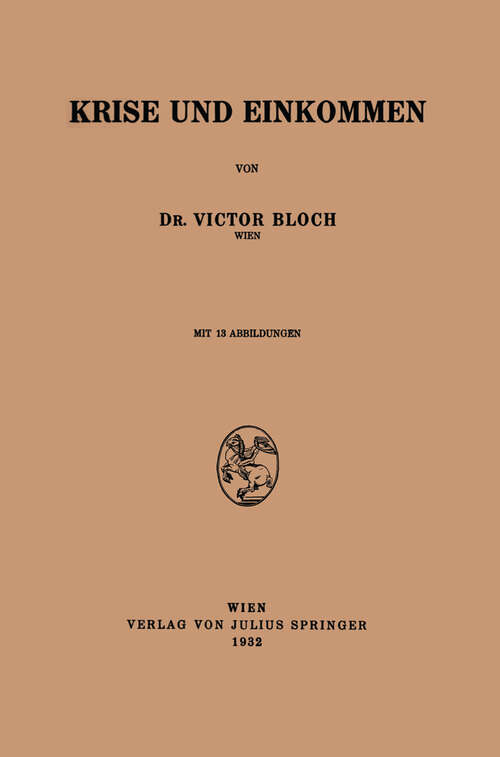 Book cover of Krise und Einkommen (1932)