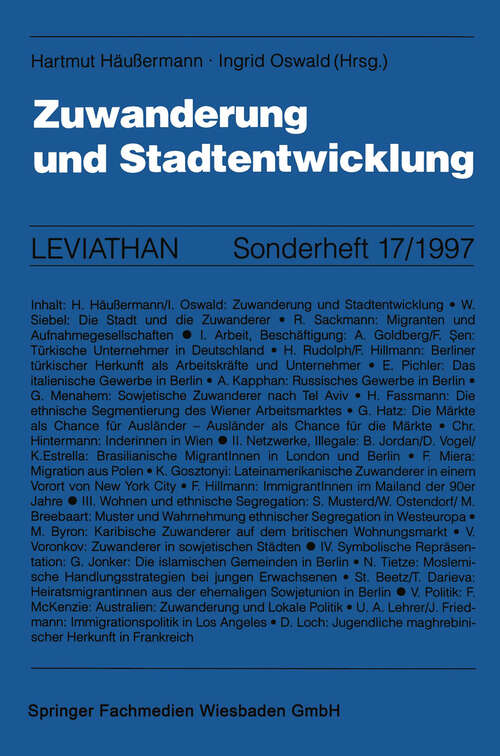 Book cover of Zuwanderung und Stadtentwicklung (1997) (Leviathan Sonderhefte)