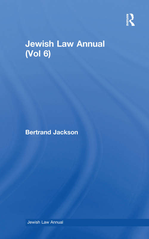 Book cover of Jewish Law Annual (Jewish Law Annual #6)