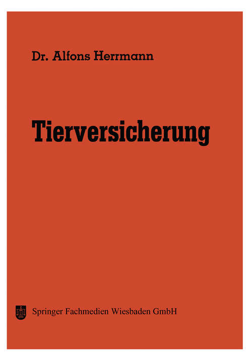 Book cover of Tierversicherung (1971) (Die Versicherung #11)