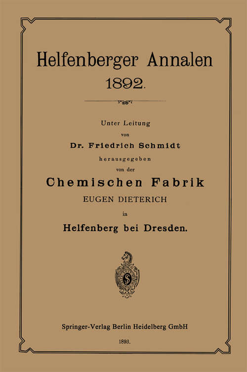 Book cover of Chemischen Fabrik (1893) (Helfenberger Annalen 1892)