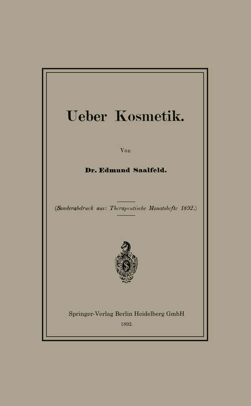 Book cover of Ueber Kosmetik (1892)