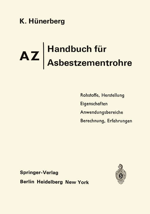 Book cover of AZ Handbuch für Asbestzementrohre (1968)