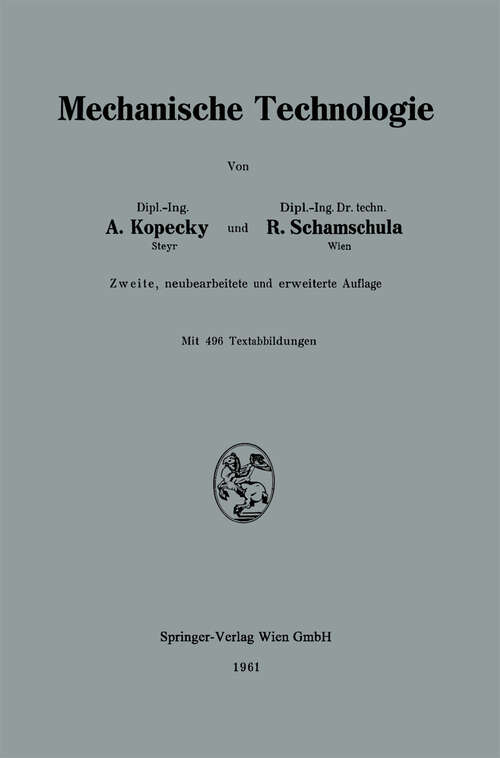 Book cover of Mechanische Technologie (2. Aufl. 1961)