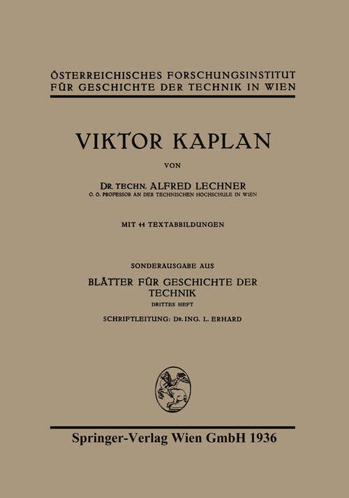 Book cover of Viktor Kaplan (1936)