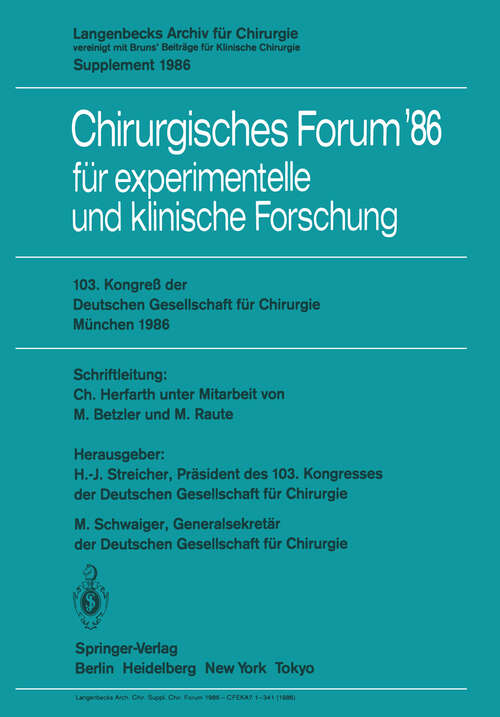 Book cover of 103. Kongreß der Deutschen Gesellschaft für Chirurgie München, 23.–26. April 1986 (1986) (Deutsche Gesellschaft für Chirurgie #86)