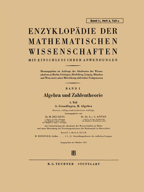 Book cover of 15. Darstellungstheorie der Endlichen Gruppen (1967)