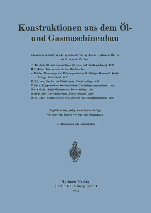 Book cover of Konstruktionen aus dem Öl- und Gasmaschinenbau (6. Aufl. 1934)