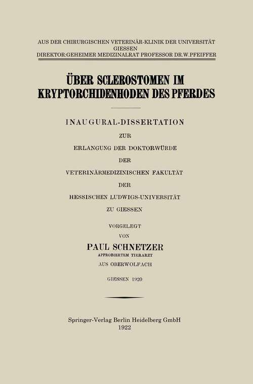 Book cover of Über Sclerostomen im Kryptorchidenhoden des Pferdes (1922)