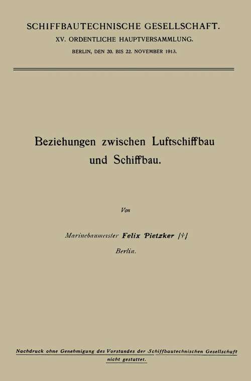 Book cover of Beziehungen zwischen Luftschiffbau und Schiffbau (1913)