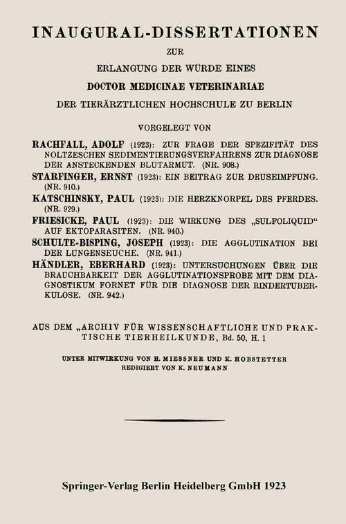 Book cover of Zur Frage der Spezifität des Noltzeschen Sedimentierungsverfahrens zur Diagnose der ansteckenden Blutarmut (1923)