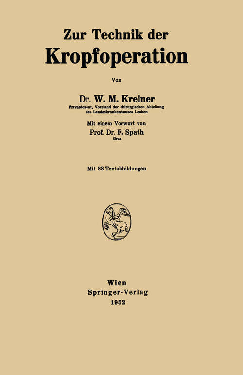 Book cover of Zur Technik der Kropfoperation (1952)