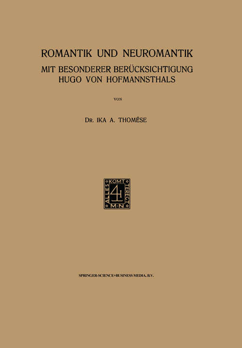 Book cover of Romantik und Neuromantik: Mit Besonderer Berücksichtigung Hugo von Hofmannsthals (1923)