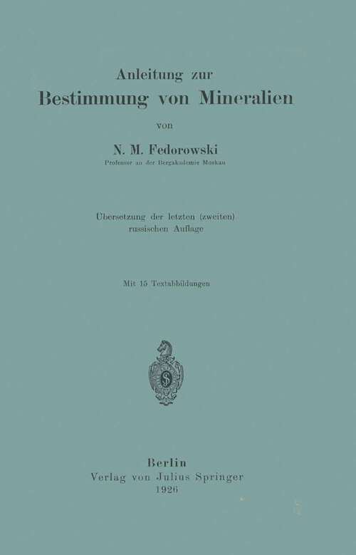 Book cover of Anleitung zur Bestimmung von Mineralien (1926)