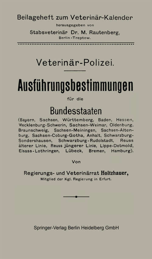 Book cover of Ausführungsbestimmungen für die Bundesstaaten (1913)