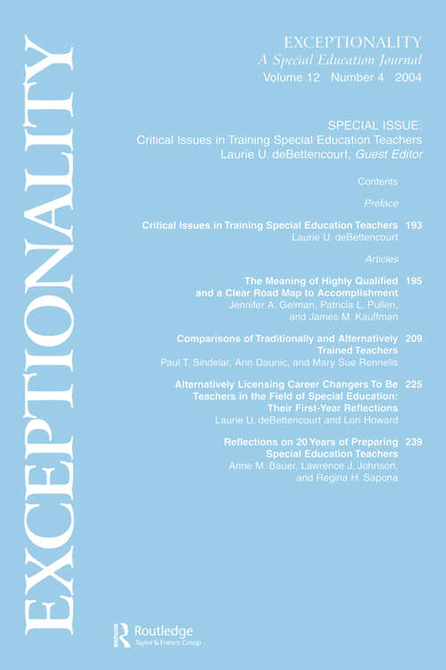 Book cover of Critical Issues in Training Special Education Teachers: A Special Issue of exceptionality