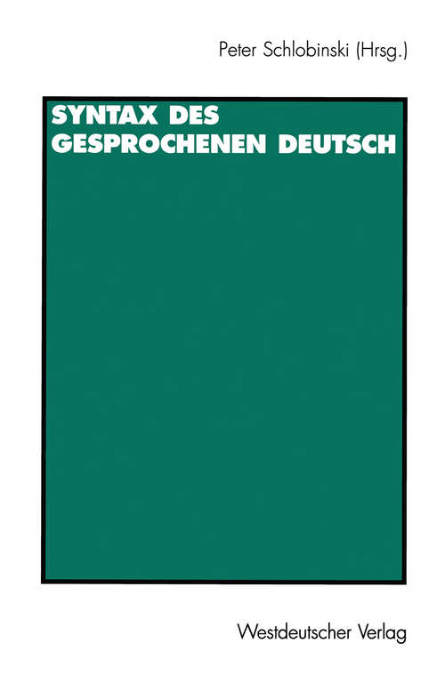 Book cover of Syntax des gesprochenen Deutsch (1997)