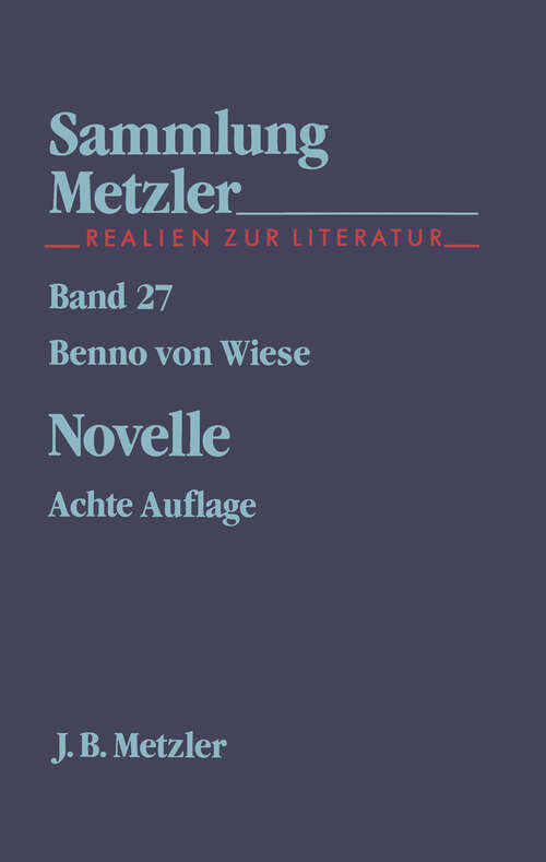 Book cover of Novelle: Sammlung Metzler, 27 (8. Aufl. 1982) (Sammlung Metzler)