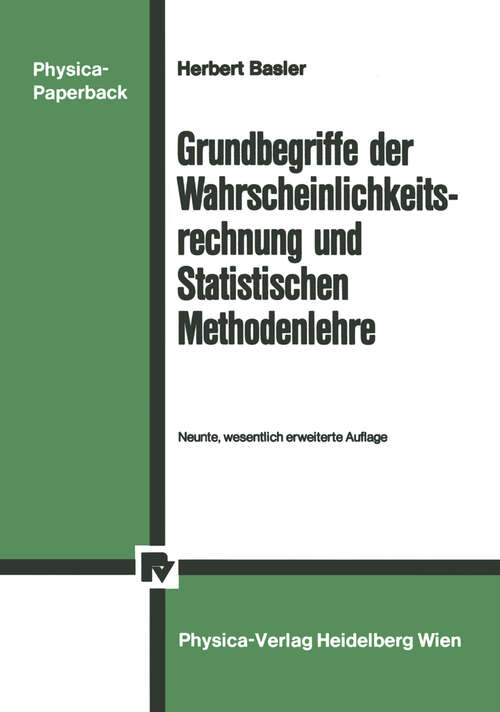 Book cover of Grundbegriffe der Wahrscheinlichkeitsrechnung und Statistischen Methodenlehre (9. Aufl. 1986)