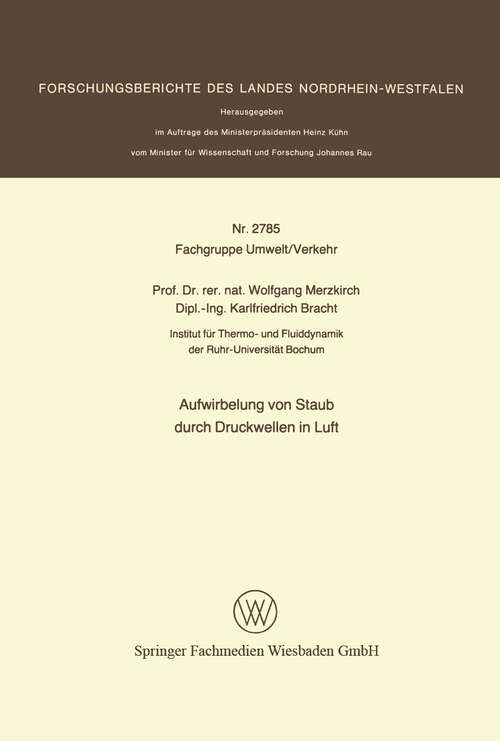 Book cover of Aufwirbelung von Staub durch Druckwellen in Luft (1978) (Forschungsberichte des Landes Nordrhein-Westfalen #2785)