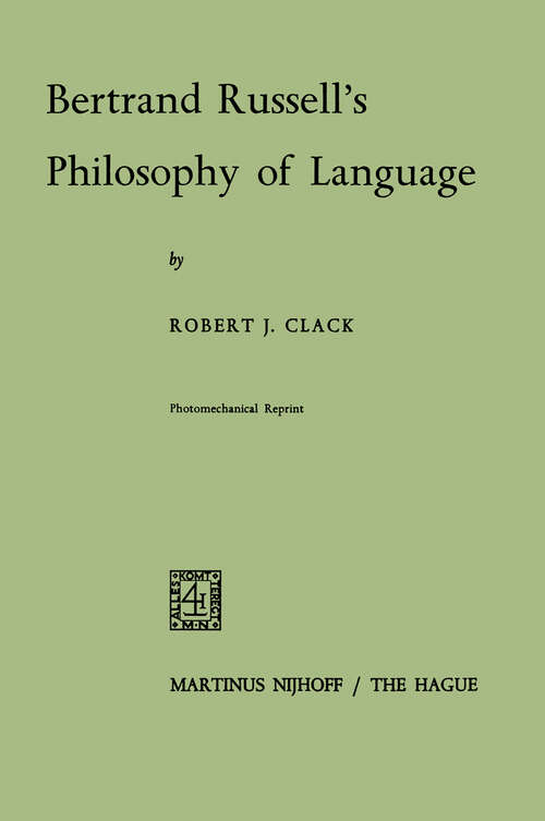 Book cover of Bertrand Russell's Philosophy of Language (1972)