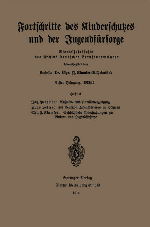 Book cover of Fortschritte des Kinderschutzes und der Jugendfürsorge (1914)