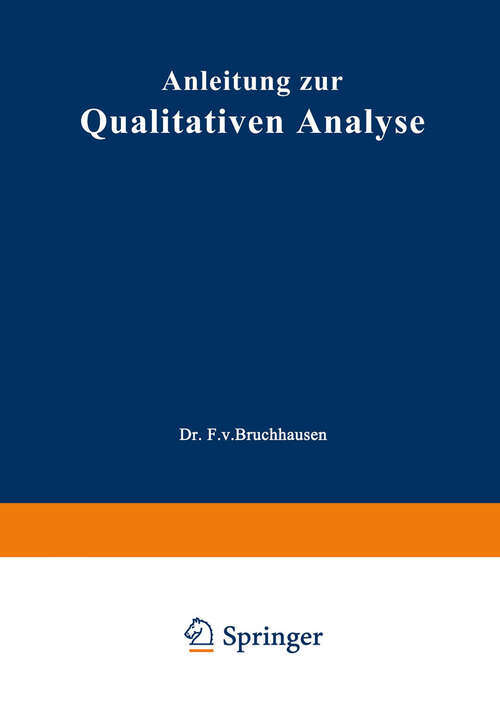 Book cover of Anleitung zur Qualitativen Analyse (14. Aufl. 1938)
