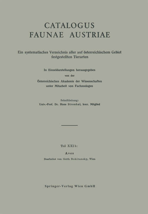 Book cover of Aves (1964) (Catalogus Faunae Austriae: 21 / b/1)