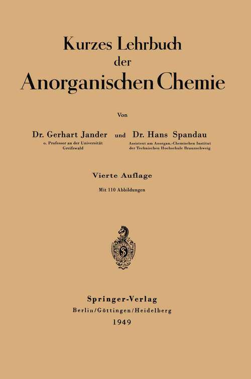 Book cover of Kurzes Lehrbuch der Anorganischen Chemie (4. Aufl. 1943)