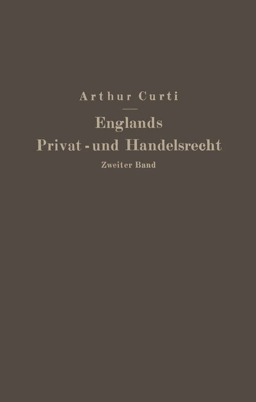 Book cover of Englands Privat- und Handelsrecht: Zweiter Band Handelsrecht (1927)