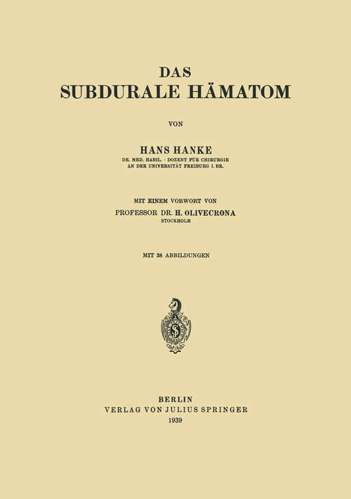 Book cover of Das subdurale Hämatom (1939)