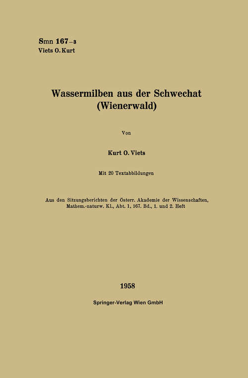 Book cover of Wassermilben aus der Schwechat (Wienerwald) (1958) (Sitzungsberichte der Österreichischen Akademie der Wissenschaften)