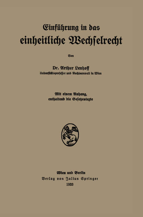 Book cover of Einführung in das einheitliche Wechselrecht (1933)