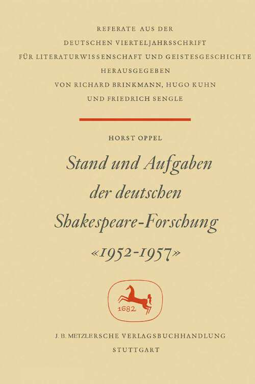 Book cover of Stand und Aufgaben der Deutschen Shakespeare-Forschung 1952–1957