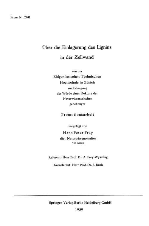Book cover of Über die Einlagerung des Lignins in der Zellwand (1959)